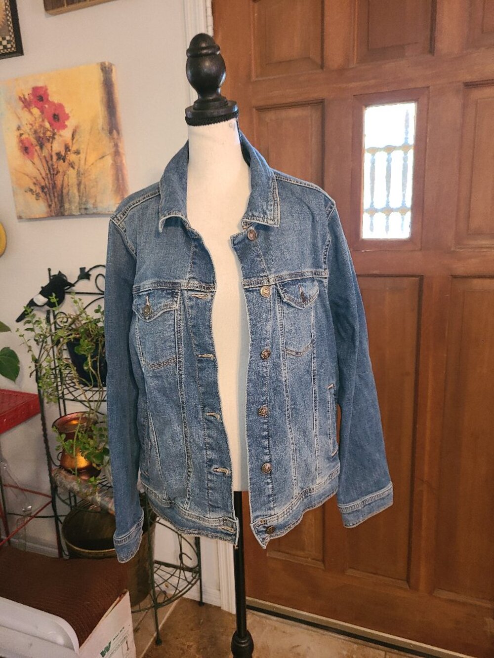 Ava & Viv Denim Jacket Blue Sz 1X Button Front Classic Cotton Inside Pockets